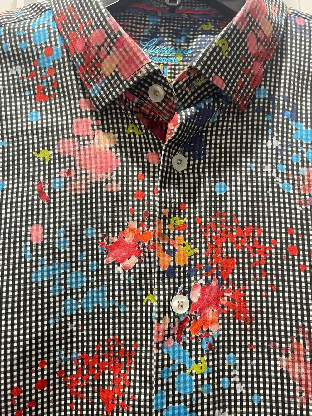 Luchiano Visconti Men’s Paint Splash Button Down Shirt
